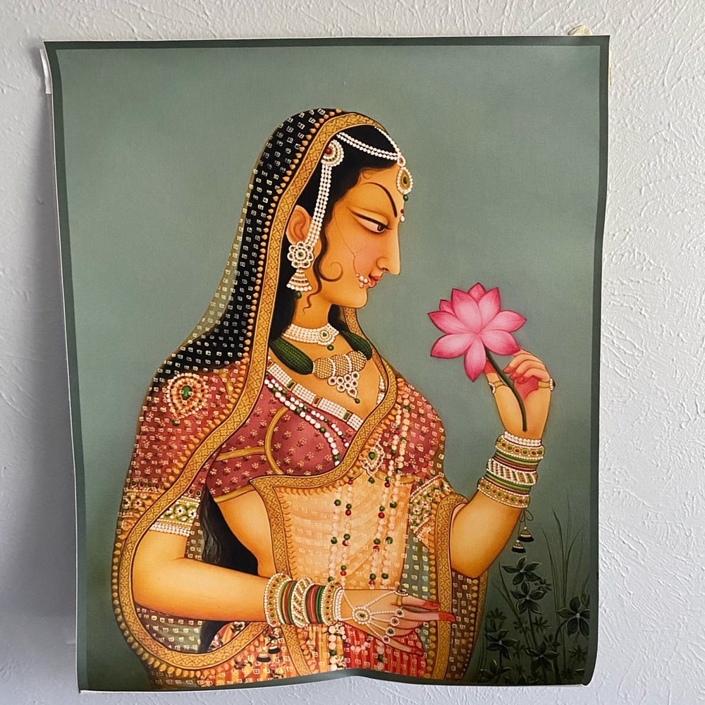 Traditional Indian Art Print with Pink Lotus